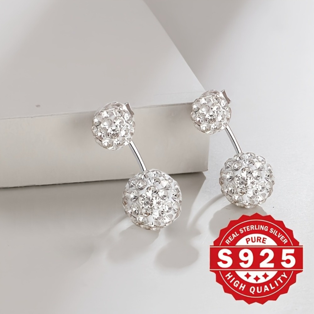 925 Silver Rhinestone Ball Stud Earrings - Elegant Style